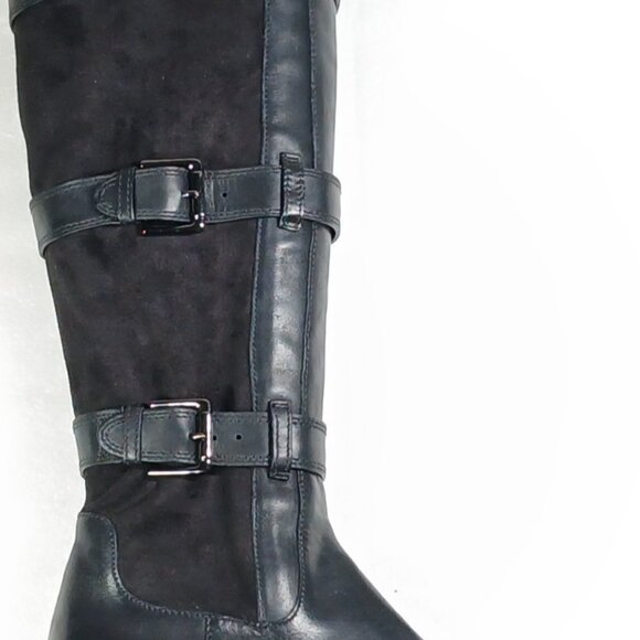 Cole Haan Black Leather & Suede Knee High Riding Boots Women's 8 17" Shaft EUC - Picture 2 of 16